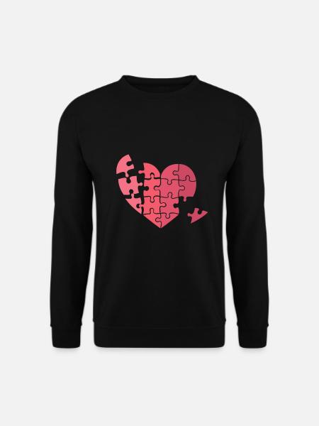 Puzzle Herz Valentinstag Zerbrochen Geschenkidee - Unisex Pullover - Schwarz
