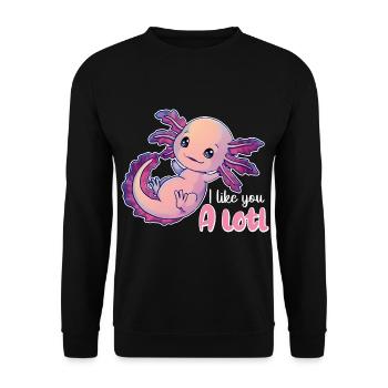 I like you a lot Wortwitz mit niedlichem Axolotl - Unisex Pullover - Schwarz - Vorne - Alina (178cm) & Michal (187cm)