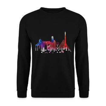 Paris France City Skyline Pixel Coloré - Sweat-shirt Unisexe - noir - Devant - Alina (178cm) & Michal (187cm)