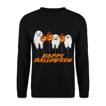 Happy Halloween Kürbis Geister Ballons - Unisex Pullover - Schwarz - Vorne - Alina (178cm) & Michal (187cm)