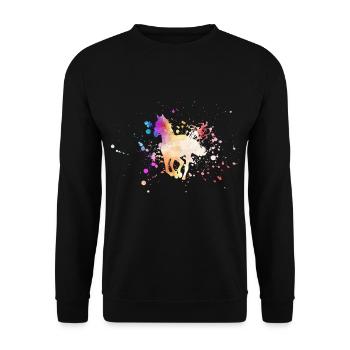 Pferde Silhouette Aquarell - Unisex Pullover - Schwarz - Vorne - Alina (178cm) & Michal (187cm)