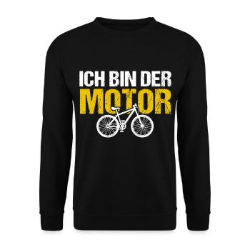 ICH BIN DER MOTOR Anti E-Bike Humor Fahrrad - Unisex Pullover - Schwarz - Vorne - Alina (178cm) & Michal (187cm)