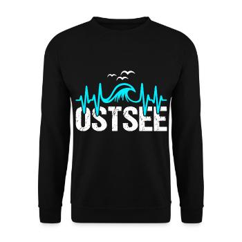 Ostsee Herzschlag Küste Meer Liebe - Unisex Pullover - Schwarz - Vorne - Alina (178cm) & Michal (187cm)
