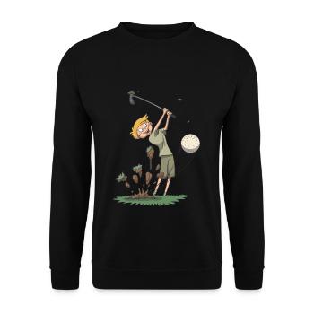 Golf Golfschwung Schlag Geschenk Idee - Unisex Pullover - Schwarz - Vorne - Alina (178cm) & Michal (187cm)