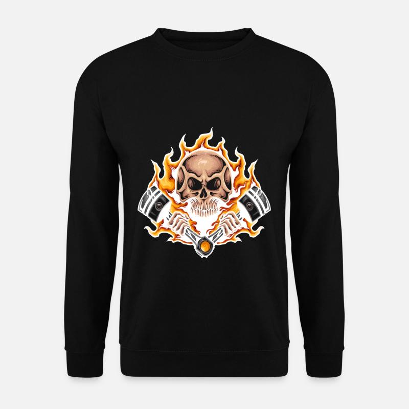 Skull with Engine Piston Shirt Biker Mechanic - Unisex Sweatshirt - black