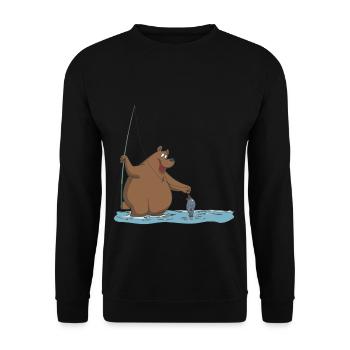 A bear is fishing for a fish gift - Unisex Sweatshirt - black - Front - Alina (178cm) & Michal (187cm)