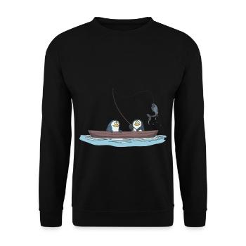 Angler penguins are fishing on the boat gift - Unisex Sweatshirt - black - Front - Alina (178cm) & Michal (187cm)