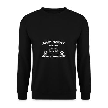 Cat Cats Katze Katzen - Unisex Pullover - Schwarz - Vorne - Alina (178cm) & Michal (187cm)