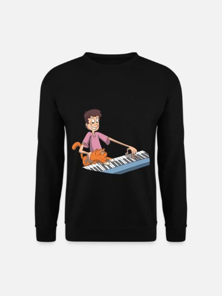Piano piano player plays with cat - Unisex Sweatshirt - black