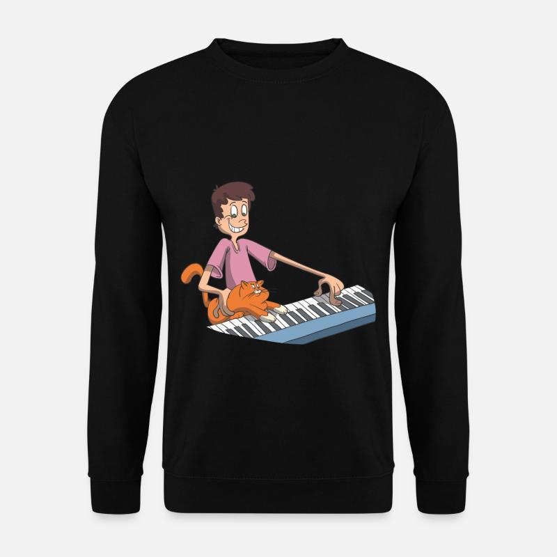 Piano Klavier Spieler spielt mit Katze - Unisex Pullover - Schwarz