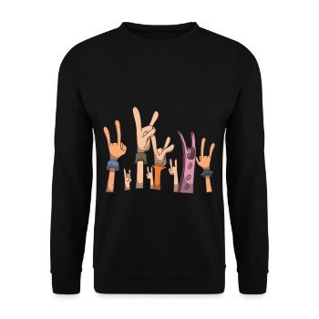 Metal Hände oben in der Luft - Unisex Pullover - Schwarz - Vorne - Alina (178cm) & Michal (187cm)