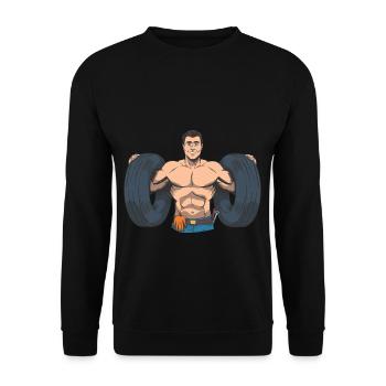 Automechaniker mit Autoreifen - Unisex Pullover - Schwarz - Vorne - Alina (178cm) & Michal (187cm)