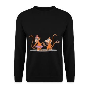 Niedlicher Affe macht einen Heiratsantrag - Unisex Pullover - Schwarz - Vorne - Alina (178cm) & Michal (187cm)