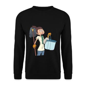 Femme de ménage avec une vadrouille et un seau - Sweat-shirt Unisexe - noir - Devant - Alina (178cm) & Michal (187cm)