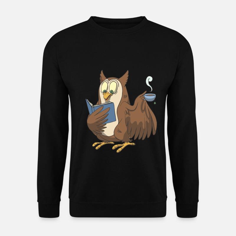 Bücher Eule mit einer Tasse Tee - Unisex Pullover - Schwarz