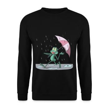 Funny frog in the rain with umbrella - Unisex Sweatshirt - black - Front - Alina (178cm) & Michal (187cm)