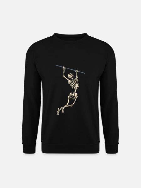 Skelett an der Klimmzugstange Fitness Sport - Unisex Pullover - Schwarz