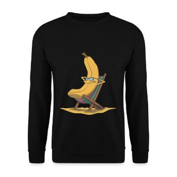 Banane im Liegestuhl - Unisex Pullover - Schwarz - Vorne - Alina (178cm) & Michal (187cm)