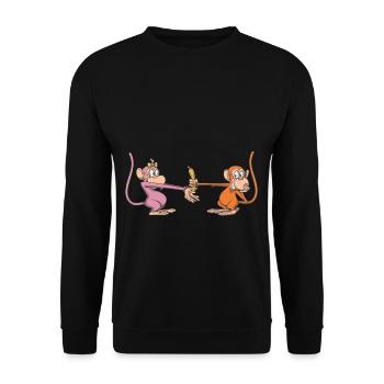 Affe schenkt seiner Liebsten eine Banane - Unisex Pullover - Schwarz - Vorne - Alina (178cm) & Michal (187cm)