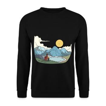 View of mountains, lakes and peaks - Unisex Sweatshirt - black - Front - Alina (178cm) & Michal (187cm)