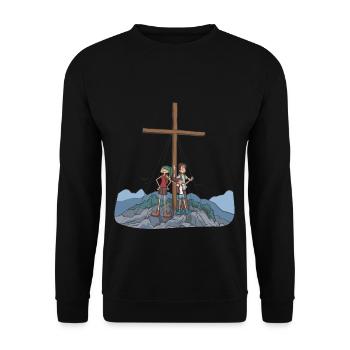 Hikers at the summit cross in the mountains - Unisex Sweatshirt - black - Front - Alina (178cm) & Michal (187cm)