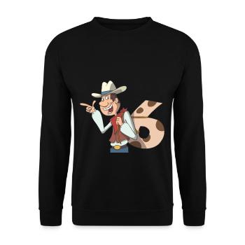 Cowboy children's birthday 6th birthday - Unisex Sweatshirt - black - Front - Alina (178cm) & Michal (187cm)