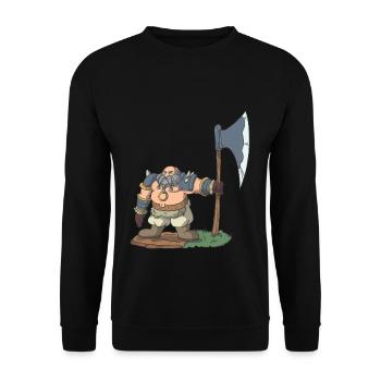 Tabletop Rollenspiel Figur Zwerg mit Axt - Unisex Pullover - Schwarz - Vorne - Alina (178cm) & Michal (187cm)