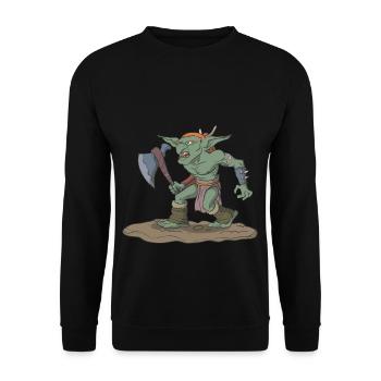 Tabletop Rollenspiel Figur Goblin mit Axt - Unisex Pullover - Schwarz - Vorne - Alina (178cm) & Michal (187cm)