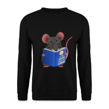 Leseratte / Maus - Ist der Mond aus Käse - Unisex Pullover - Schwarz - Vorne - Alina (178cm) & Michal (187cm)