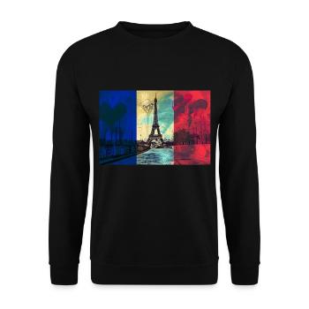 Paris Skyline Tour Eiffel France Drapeau Drapeau - Sweat-shirt Unisexe - noir - Devant - Alina (178cm) & Michal (187cm)