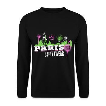 Paris Skyline Stadt Frankreich Graffiti Kunst - Unisex Pullover - Schwarz - Vorne - Alina (178cm) & Michal (187cm)
