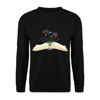Wild Blumen Blüten wachsen aus Buch - Unisex Pullover - Schwarz - Vorne - Alina (178cm) & Michal (187cm)