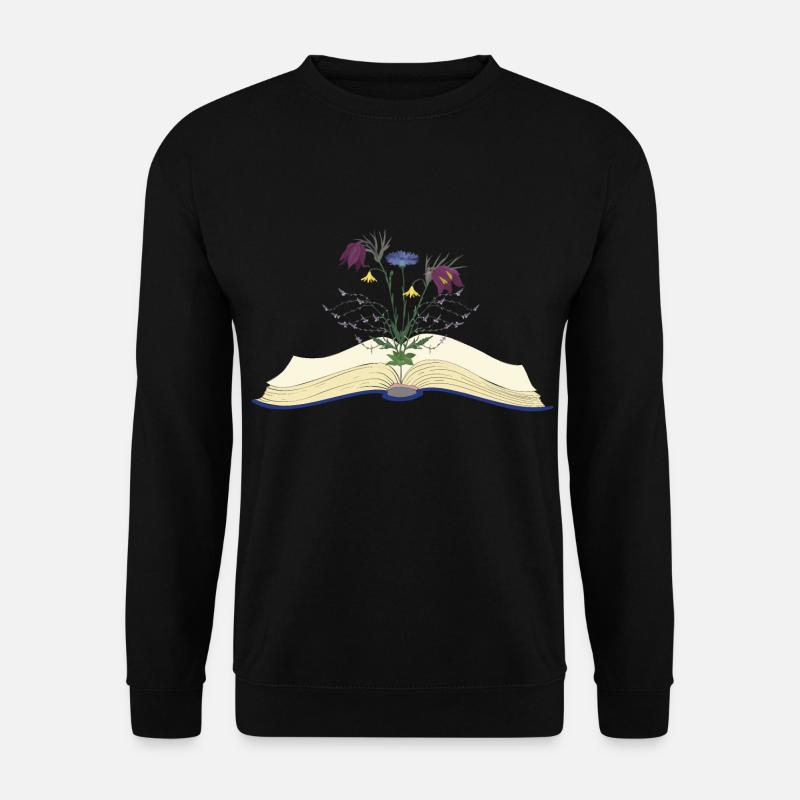 Wild Blumen Blüten wachsen aus Buch - Unisex Pullover - Schwarz