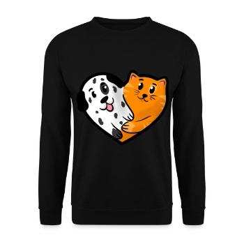 Hund und Katze Freundschaft - Unisex Pullover - Schwarz - Vorne - Alina (178cm) & Michal (187cm)