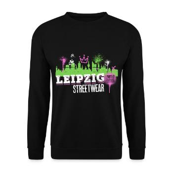 Leipzig Skyline Stadt Deutschland Graffiti Kunst - Unisex Pullover - Schwarz - Vorne - Alina (178cm) & Michal (187cm)