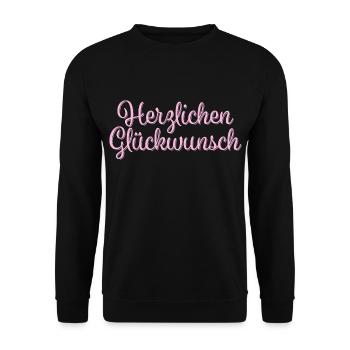 Herzlichen Glückwunsch Geschenkidee - Unisex Pullover - Schwarz - Vorne - Alina (178cm) & Michal (187cm)
