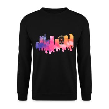 Birmingham Angleterre UK City Skyline Splash Coloré - Sweat-shirt Unisexe - noir - Devant - Alina (178cm) & Michal (187cm)