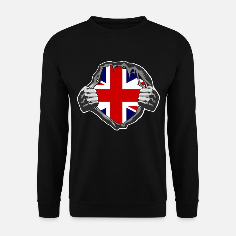 England zerrissenes Hemd,GB Flag Shirt Humor Fun - Unisex Pullover - Schwarz