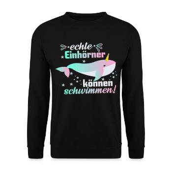 Einhorn – Shirt Magie Schwimmen Mädchen Geschenk - Unisex Pullover - Schwarz - Vorne - Alina (178cm) & Michal (187cm)