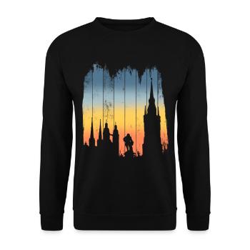 Halle Saale silhouette gift idea - Unisex Sweatshirt - black - Front - Alina (178cm) & Michal (187cm)