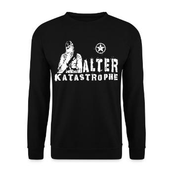 Katastrophe Alter,lustiger Spruch,Militär Shirt - Unisex Pullover - Schwarz - Vorne - Alina (178cm) & Michal (187cm)