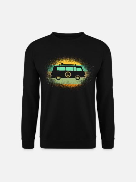Barki Knutschkugel Hippie Bus mit Surfbrett - Unisex Pullover - Schwarz