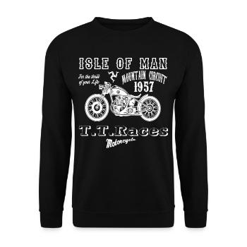 isle of man 1957, motorcycle racing shirt vintage biker - Unisex Sweatshirt - black - Front - Alina (178cm) & Michal (187cm)