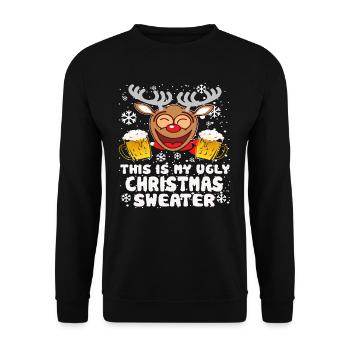 Fête, renne, pull de Noël laid Noël - Sweat-shirt Unisexe - noir - Devant - Alina (178cm) & Michal (187cm)