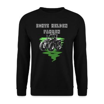 Echte Helden fahren Traktor, Trecker Landwirt HOF - Unisex Pullover - Schwarz - Vorne - Alina (178cm) & Michal (187cm)