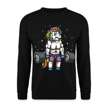 Deadlifting Einhorn - Unisex Pullover - Schwarz - Vorne - Alina (178cm) & Michal (187cm)