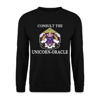 Befrag das Einhorn Orakel, Fantasy Wahrsager Kugel - Unisex Pullover - Schwarz - Vorne - Alina (178cm) & Michal (187cm)