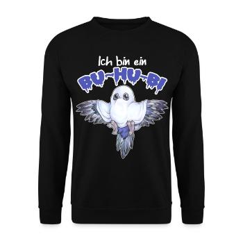 Ich bin ein Bu~hu-Bi - Wellensittich als Geist - Unisex Pullover - Schwarz - Vorne - Alina (178cm) & Michal (187cm)