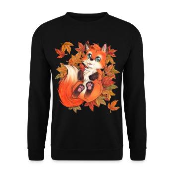 Herbst Fuchs mit bunten Laub goldene Jahreszeit - Unisex Pullover - Schwarz - Vorne - Alina (178cm) & Michal (187cm)