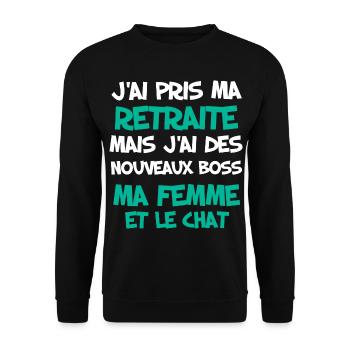 Retraite Homme Humour et femme et chat boss - Sweat-shirt Unisexe - noir - Devant - Alina (178cm) & Michal (187cm)